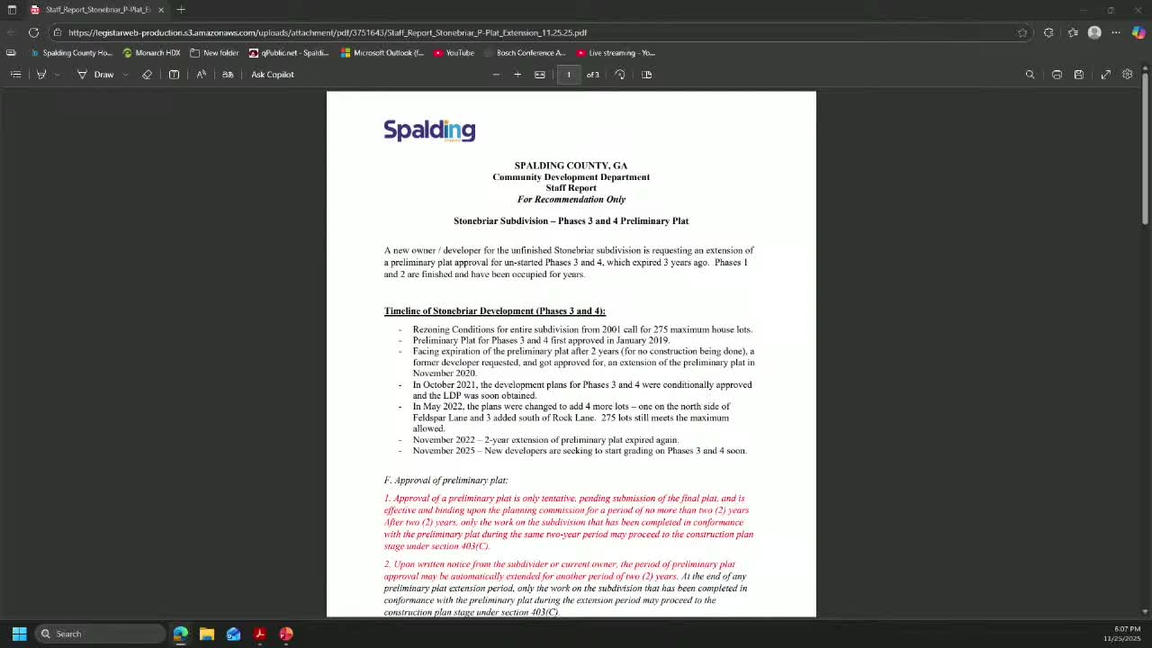 Planning commission approves second and final extension for Stonebriar preliminary plat
