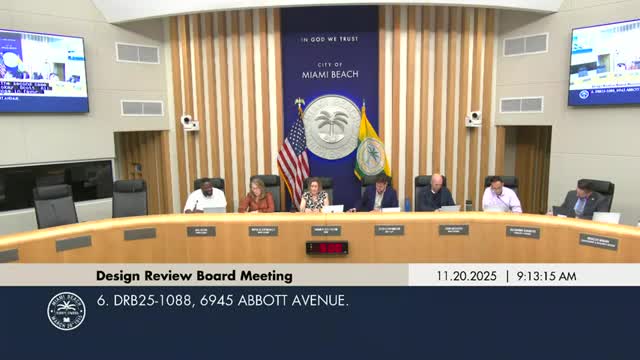 Miami Beach design board allows perforated pavers and larger elevator but rejects aluminum trellis; air‑conditioning variance withdrawn