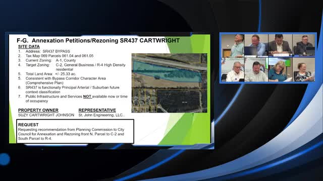 Commission splits recommendation on SR‑437 annexations; votes against R‑4 rezoning