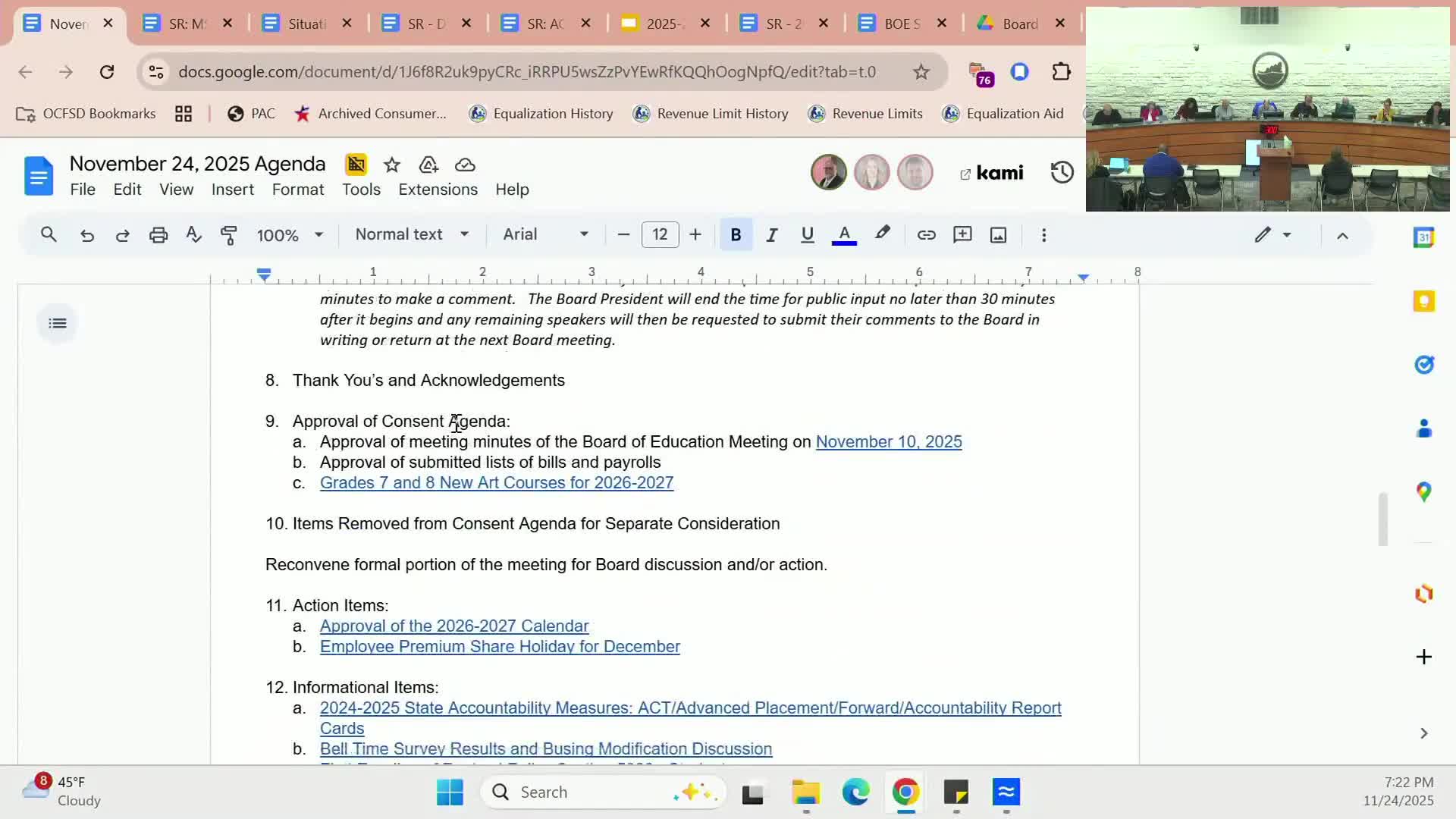 Board approves 2026–27 calendar, consent agenda and December employee premium‑share holiday