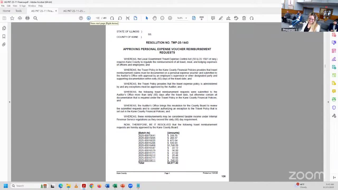 Finance committee approves claims, contracts and budget adjustments; several policy reviews requested