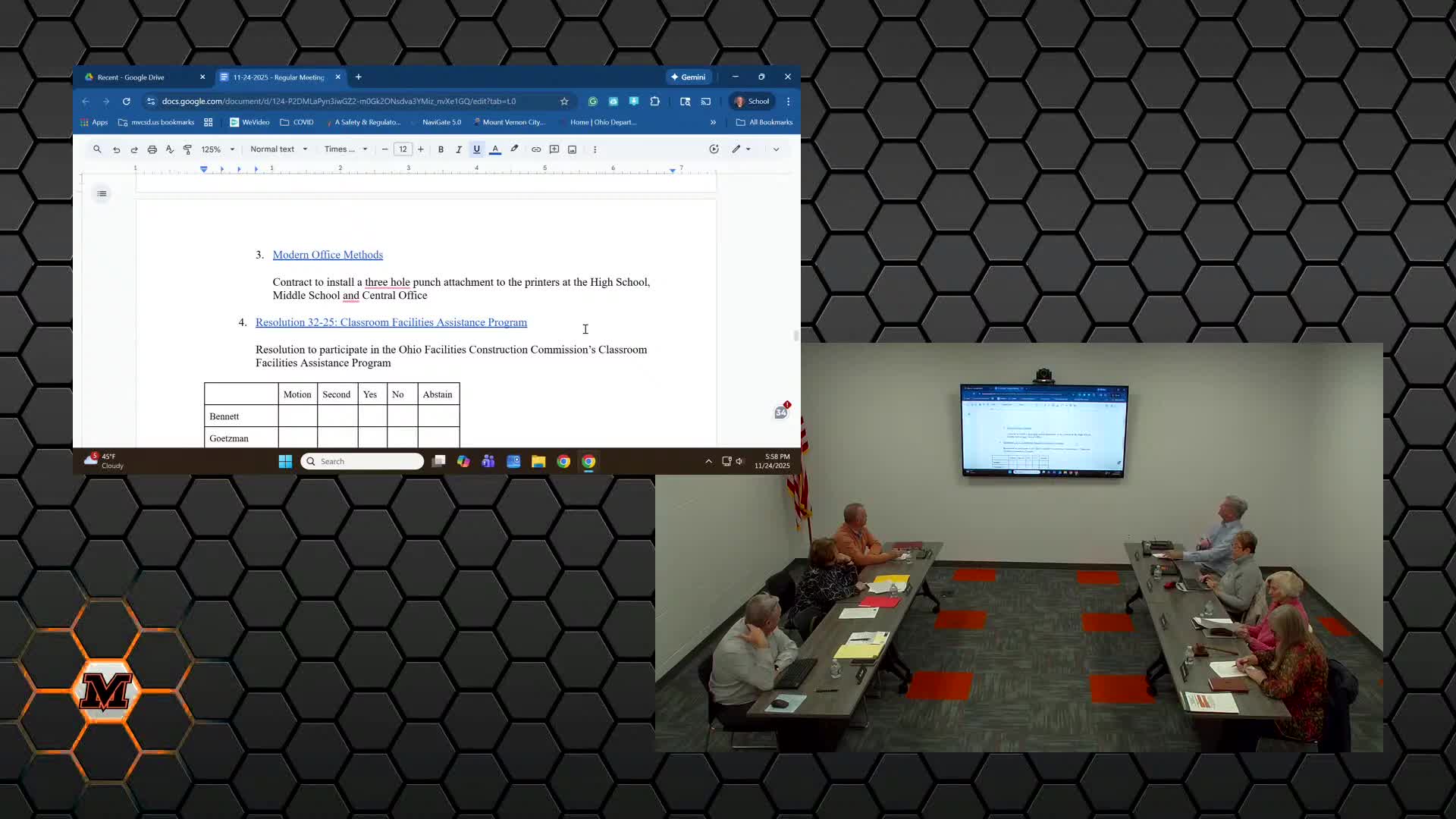 Mount Vernon board signs onto OFCC packet after receiving 217-page master plan with tight deadline