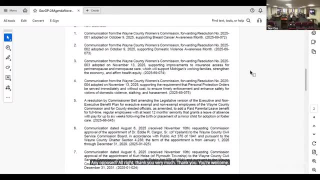 Wayne County committee advances amendment to provide six weeks paid parental leave to commission employees