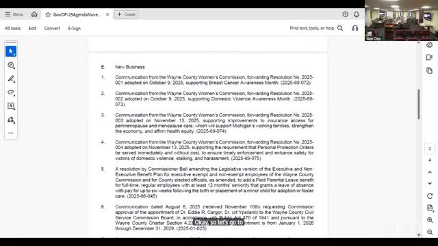 Wayne County forwards Women's Commission resolutions supporting menopause coverage and immediate, no-cost PPO service to state legislators