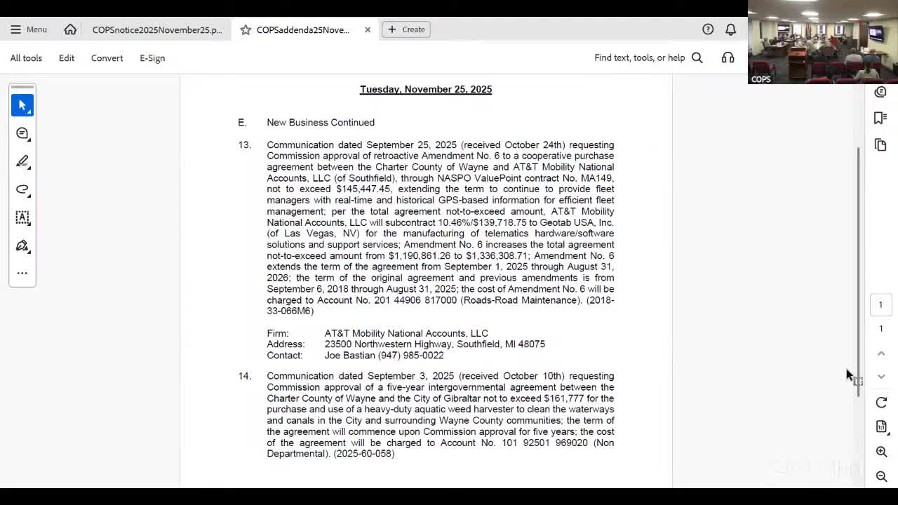 Wayne County approves IGA with Gibraltar to acquire aquatic weed harvester for shared use