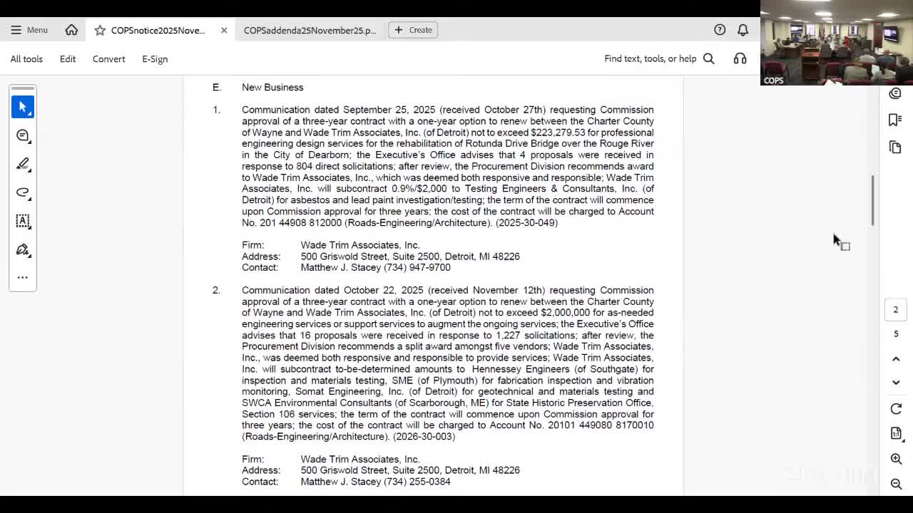Wayne County approves as‑needed engineering rosters and assigns greater capacity to two firms for stormwater asset mapping