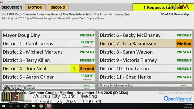 Wausau council overrides mayor's veto, adopts 2026 budget after debate over staffing and taxes