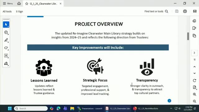 Trustees Refine Plan to Reissue 'Reimagine Clearwater Library' Call; Staff Recommends Longer Lead Time and Targeted Outreach