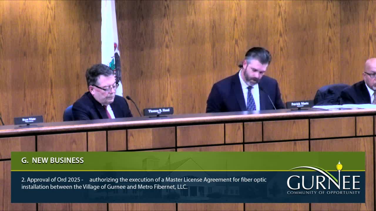 Gurnee approves MetroNet master license and oversight contract for villagewide fiber build