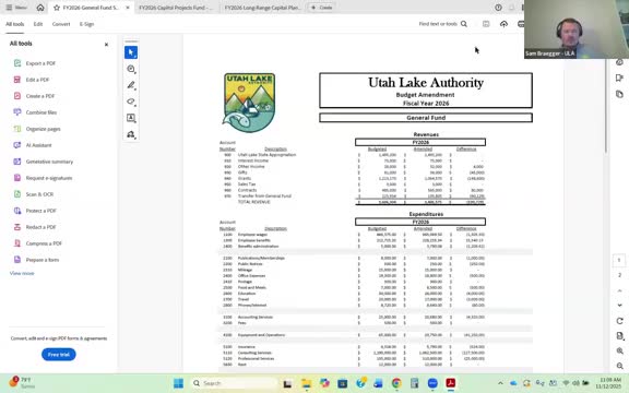 Utah Lake Authority approves FY2026 budget amendments, long-range capital plan and delegation for property negotiations