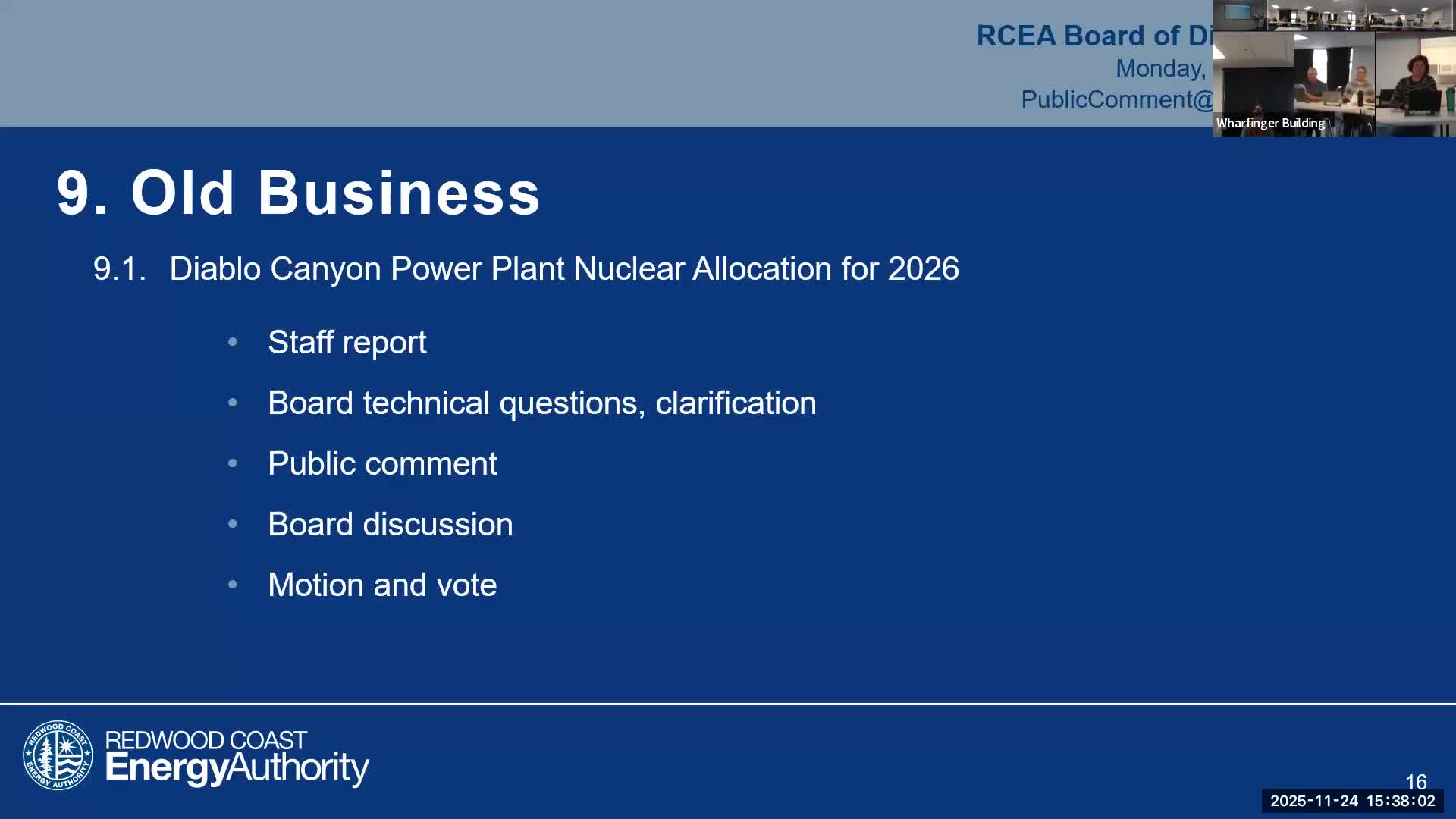 RCEA board votes to accept 2026 Diablo Canyon carbon‑free allocation, will review savings in 2026