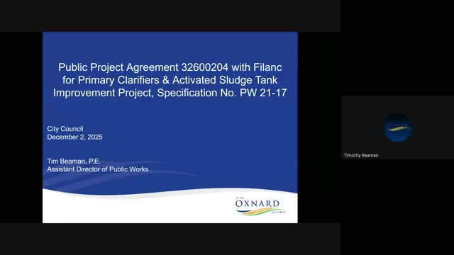 Oxnard City presented with $56.2 million plan to replace primary clarifiers and upgrade activated sludge tanks