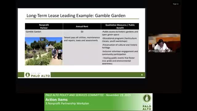 Committee advances lease negotiation for Gamble Garden, refers Winter Lodge and Lawn Bowls for more detail