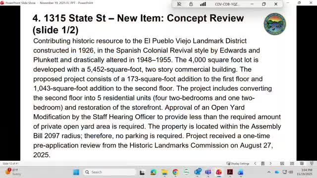 HLC sends 1315 State Street concept to staff hearing officer with support for open‑yard modification