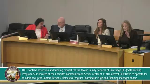 Encinitas directs staff to seek six‑month shared extension for JFS safe‑parking program, city contribution capped at $150,000