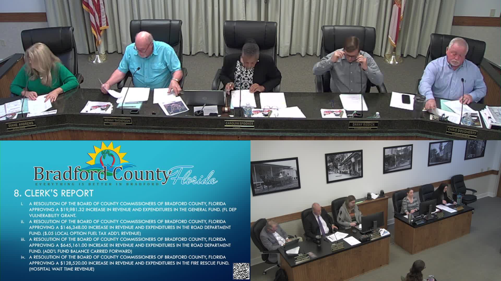 Bradford County approves budget amendments and multiple grant‑related resolutions