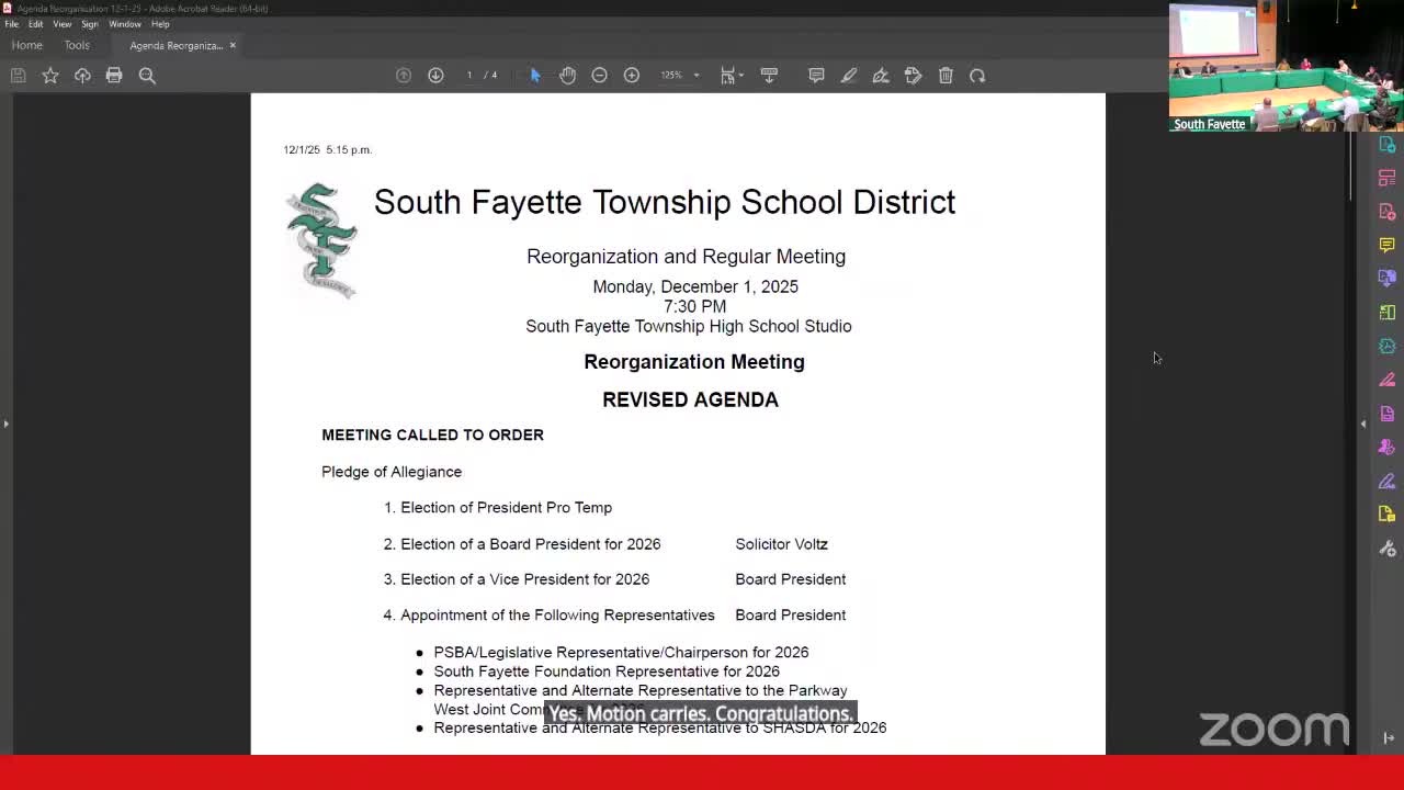 South Fayette board elects 2026 officers, names Bill Gray president