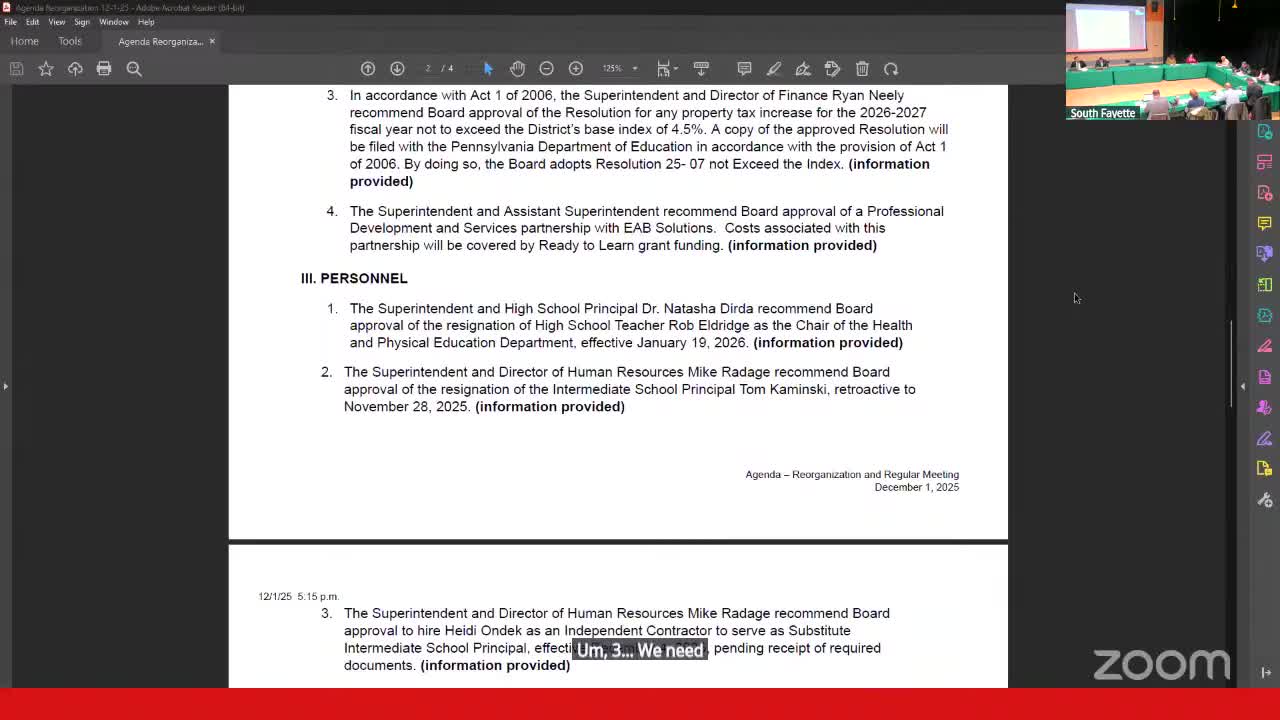 South Fayette board adopts Act 1 property tax resolution; files with state education department