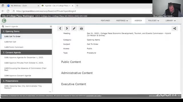 College Place commission approves consent agenda, adopts 2026 meeting calendar and adjourns