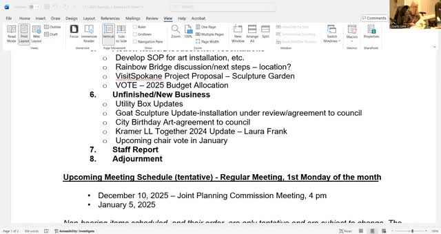 Commission advances public-art planning: SOP, Kramer Parkway installation, utility-wrap donation and artist agreements