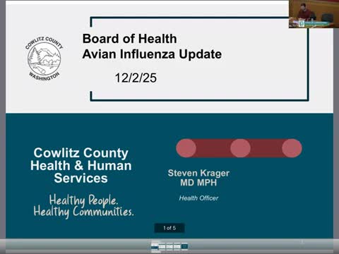 Cowlitz County health officer: rare Washington H5N5 human case, public risk remains low; biosecurity urged