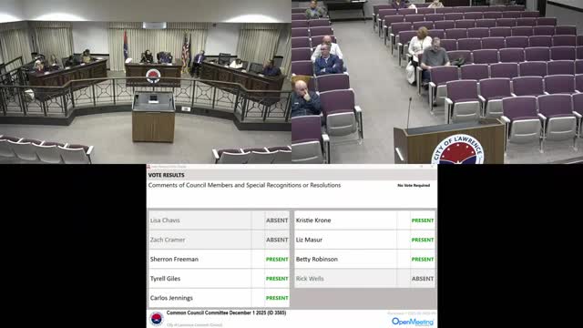 Lawrence Common Council approves routine business, refers ethics ordinance and rules amendment to committee