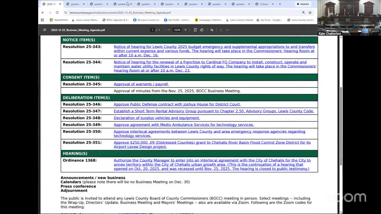 Lewis County meeting notes: budget amendment public hearing set; multiple resolutions approved