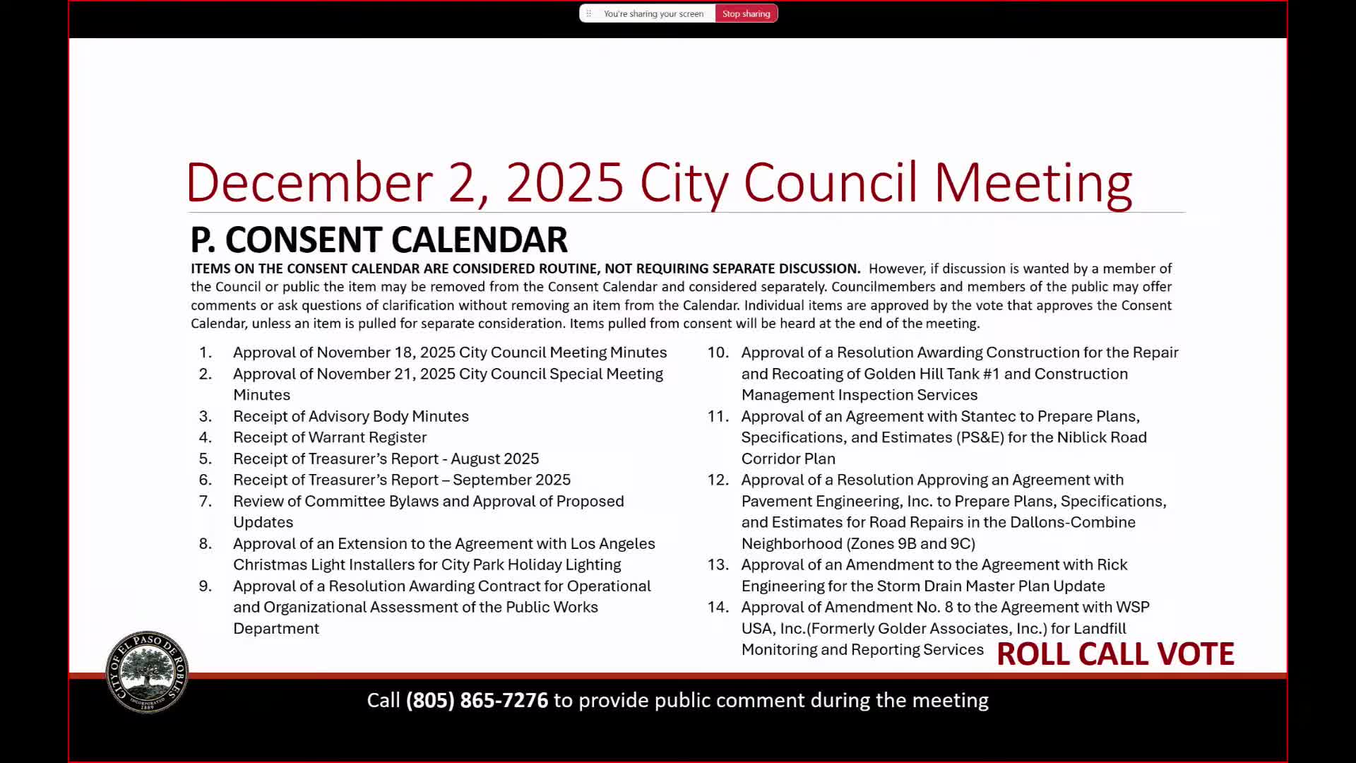 Council approves consent calendar; extends downtown park holiday lighting contract amid public questions on funding