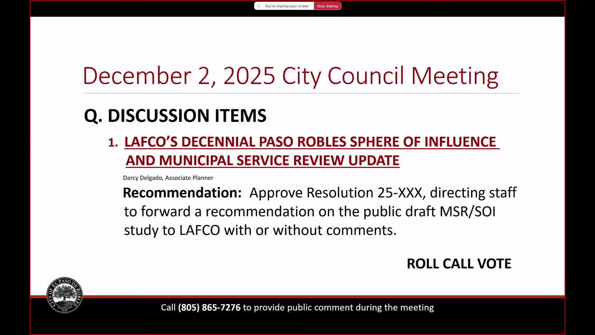 Paso Robles council backs LAFCO’s 10‑year sphere‑of‑influence public‑review draft