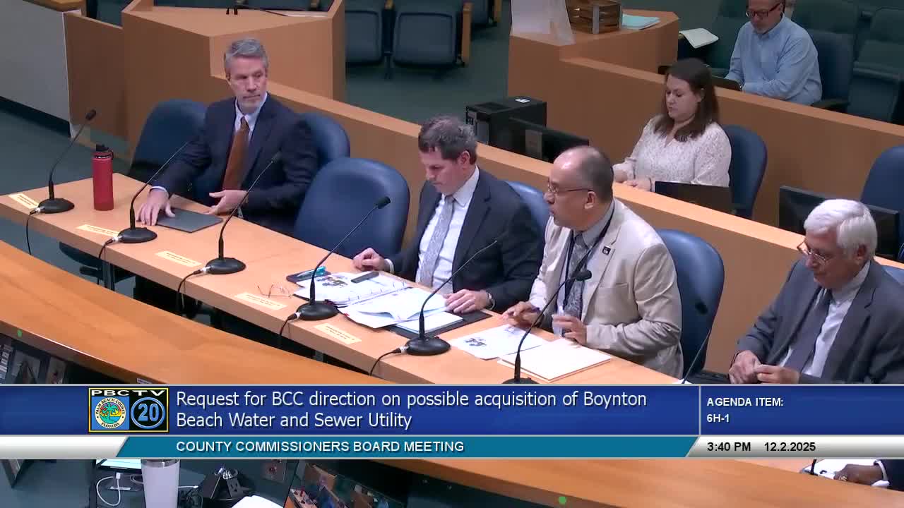 County to study potential acquisition of Boynton Beach water utility; staff outlines phased due diligence