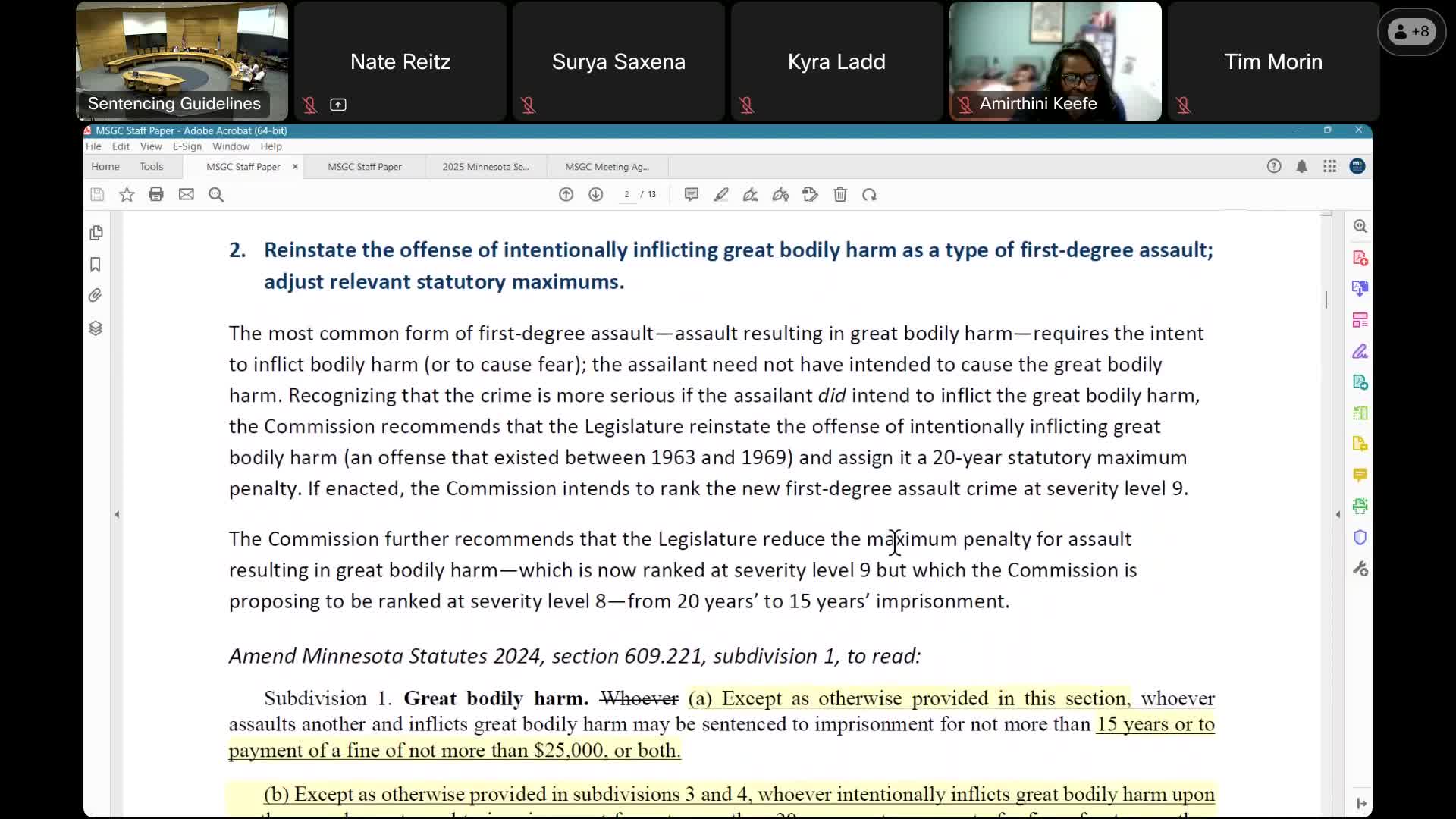 Sentencing Guidelines Commission previews legislative package; staff projects net 834 prison‑bed savings