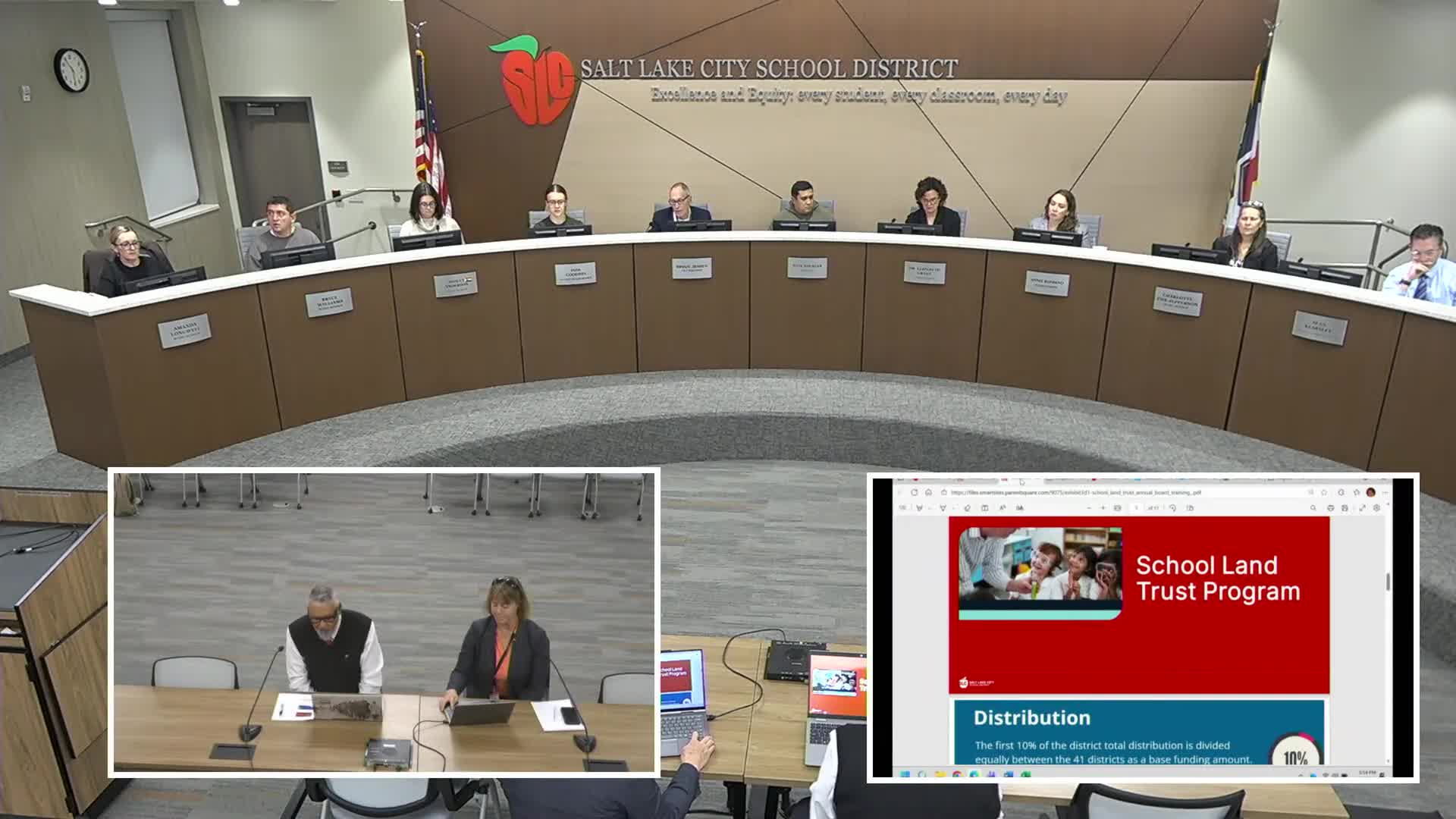 District staff give board annual School LAND Trust training and timeline for 2026–27 plans