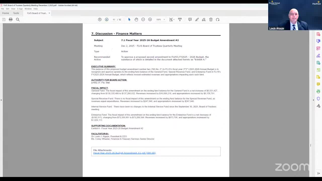FLVS board approves second FY25–26 budget amendment, raising general fund balance by $6.9 million