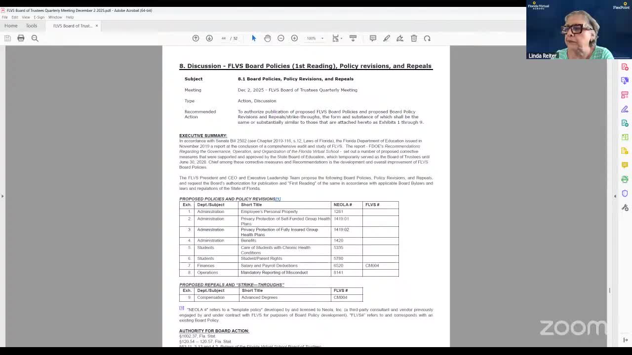 FLVS board authorizes publication and adopts nine policy updates after public hearing