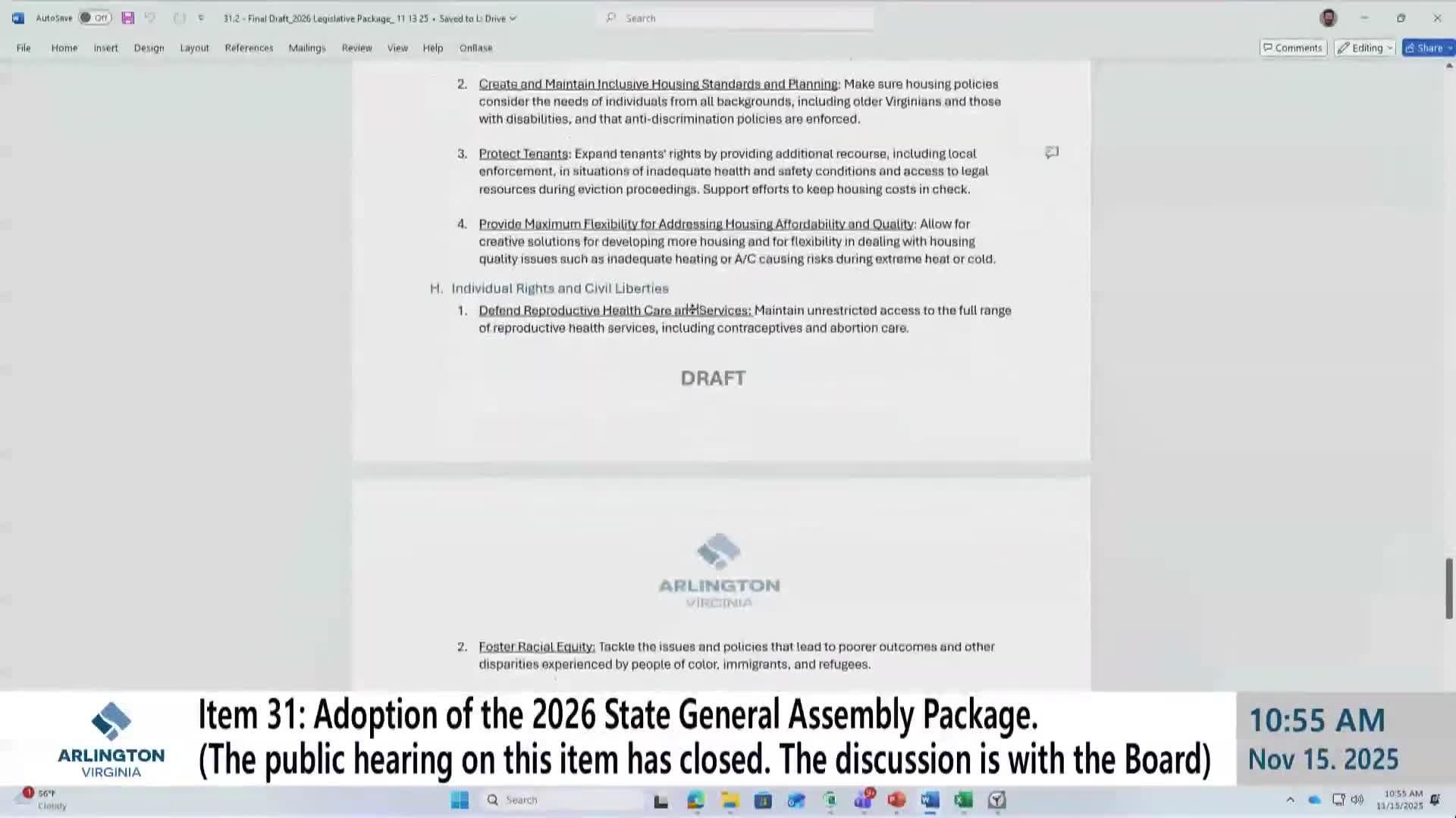 Arlington County Board adopts 2026 legislative package with new anti-rent-gouging language