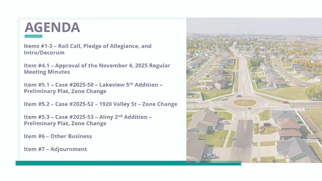 Planning commission recommends approval of Lakeview Fifth preliminary plat, rezoning portion to neighborhood commercial