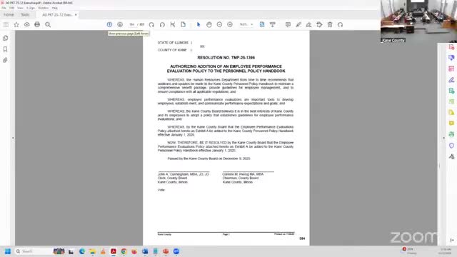 Kane County moves to add annual employee‑evaluation policy after debate over single‑person designee