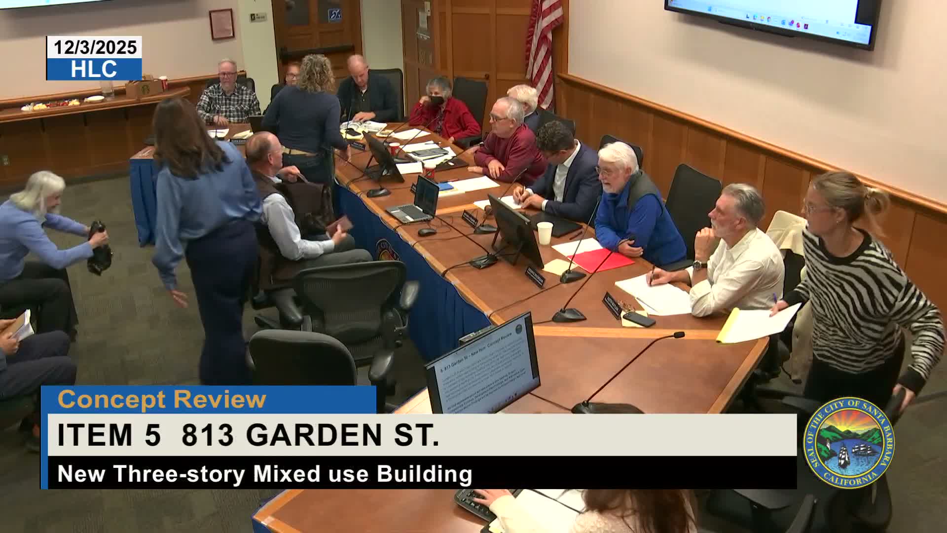 HLC reviews tight‑lot mixed‑use proposal at 813 Garden St.; neighbors raise solar and privacy concerns