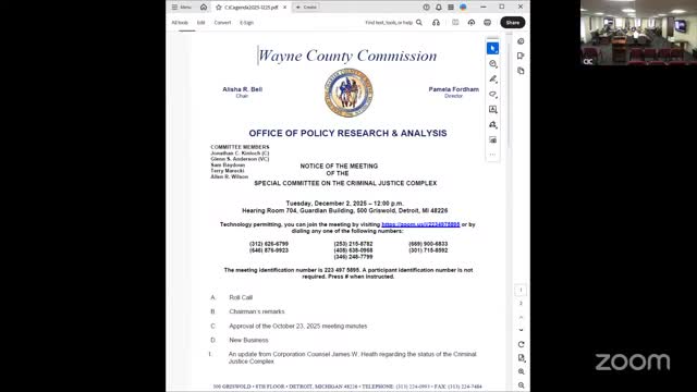 Wayfinding project for Wayne County Criminal Justice Complex set to begin; committee approves routine motions