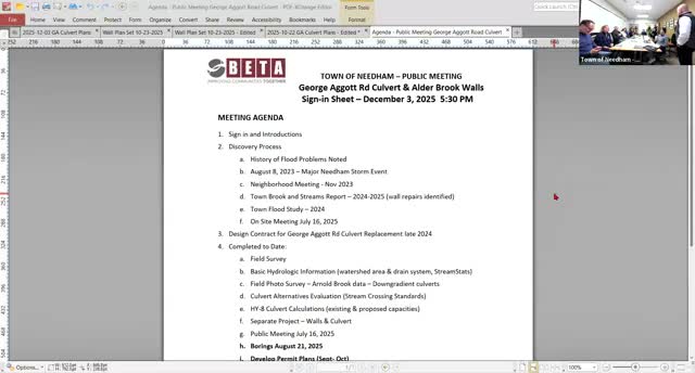 Needham proposes emergency culvert replacement to reduce repeated flooding; neighbors raise concerns about construction impacts