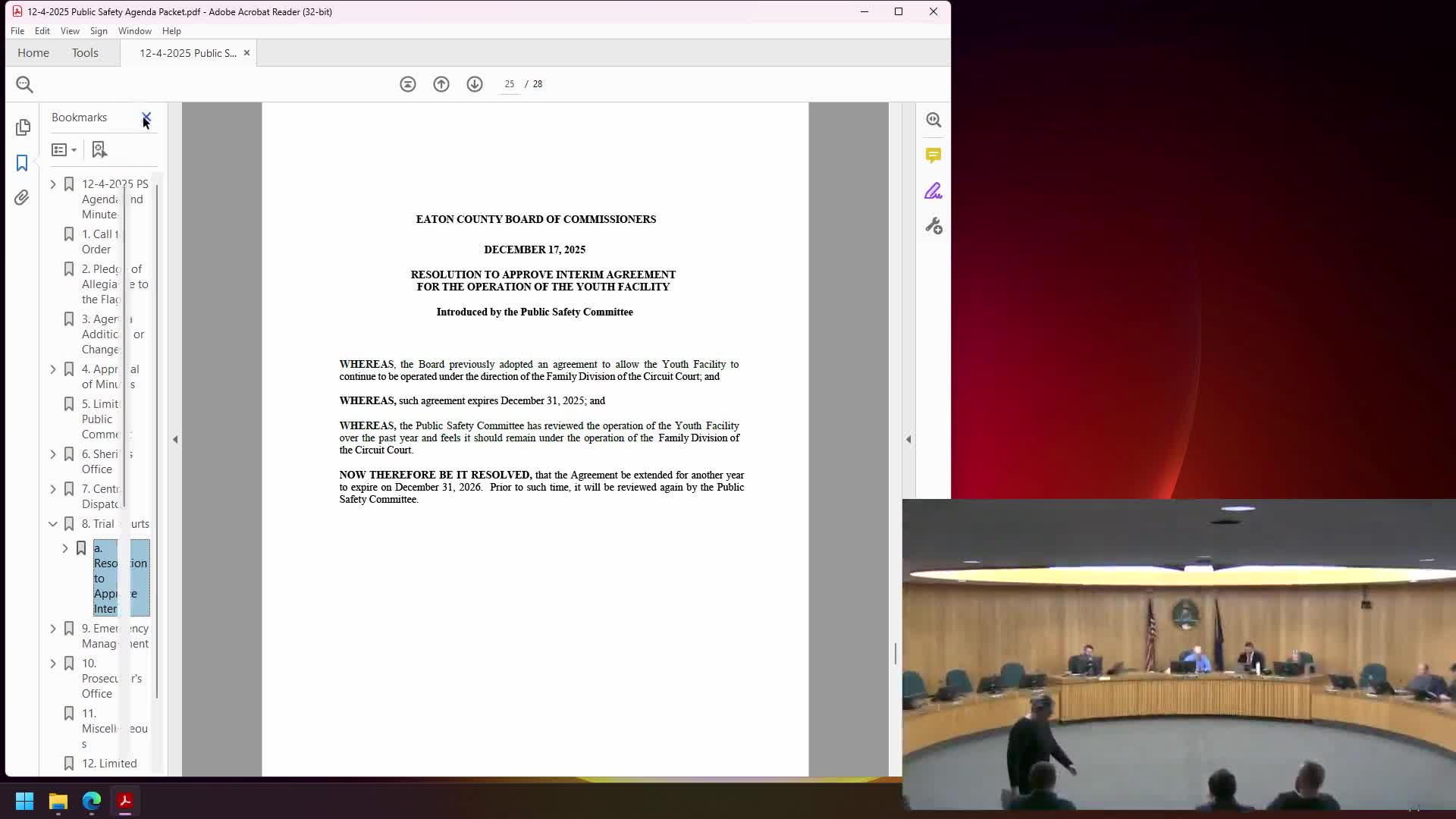 Board approves interim agreement for county youth facility operations