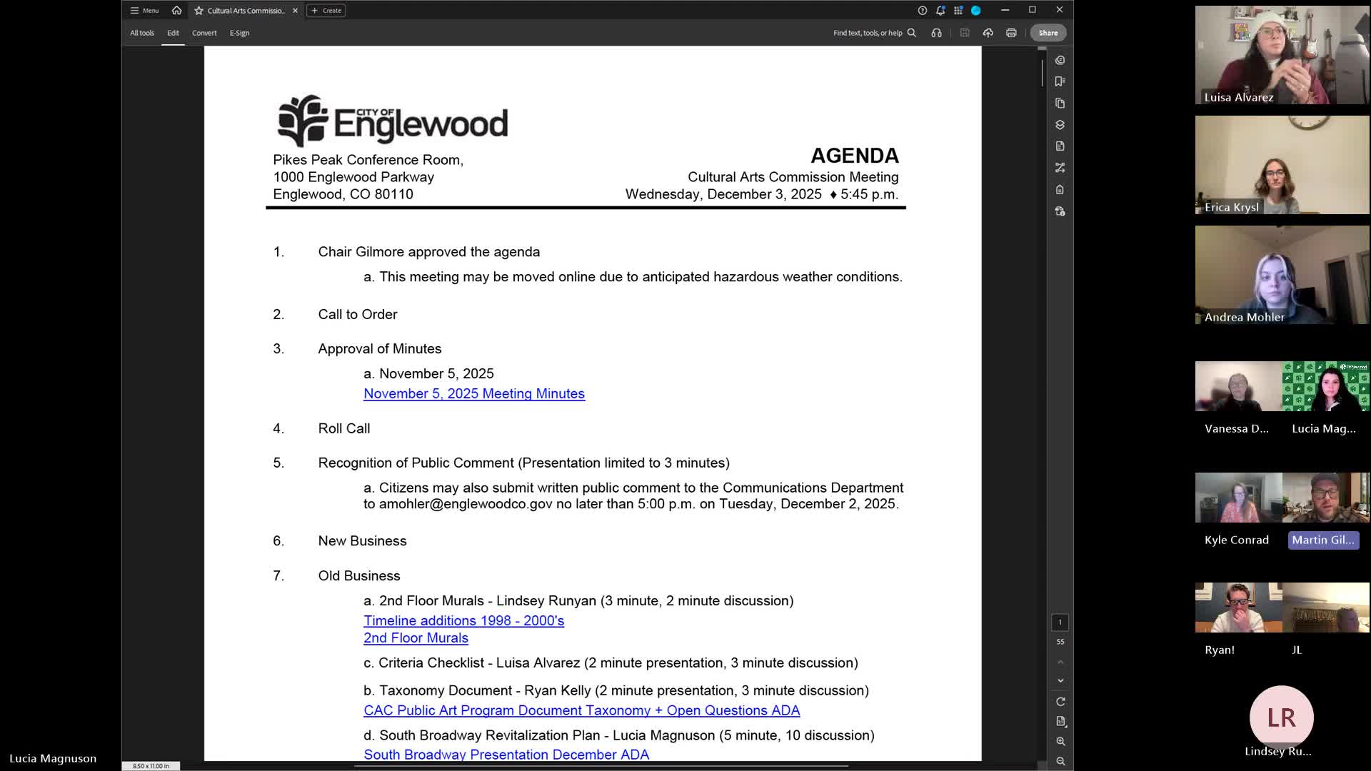 Presenter reviews mural timeline, image selections and panel sizing