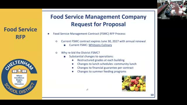 Cheltenham to reopen school-food contract by RFP after schedule and program changes