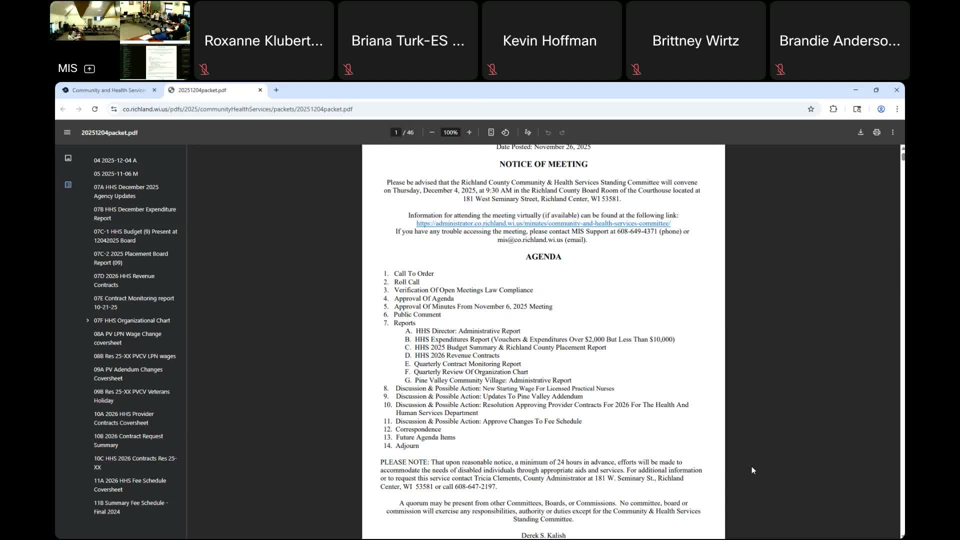Richland County panel approves LPN starting-wage increase, provider contracts and fee changes; budget reported stable
