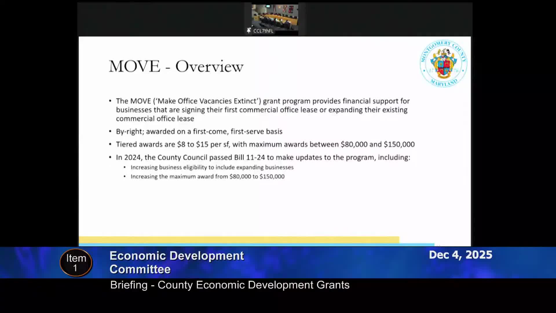 Montgomery County Committee weighs supplement as Move lease incentive outpaces FY26 allocation