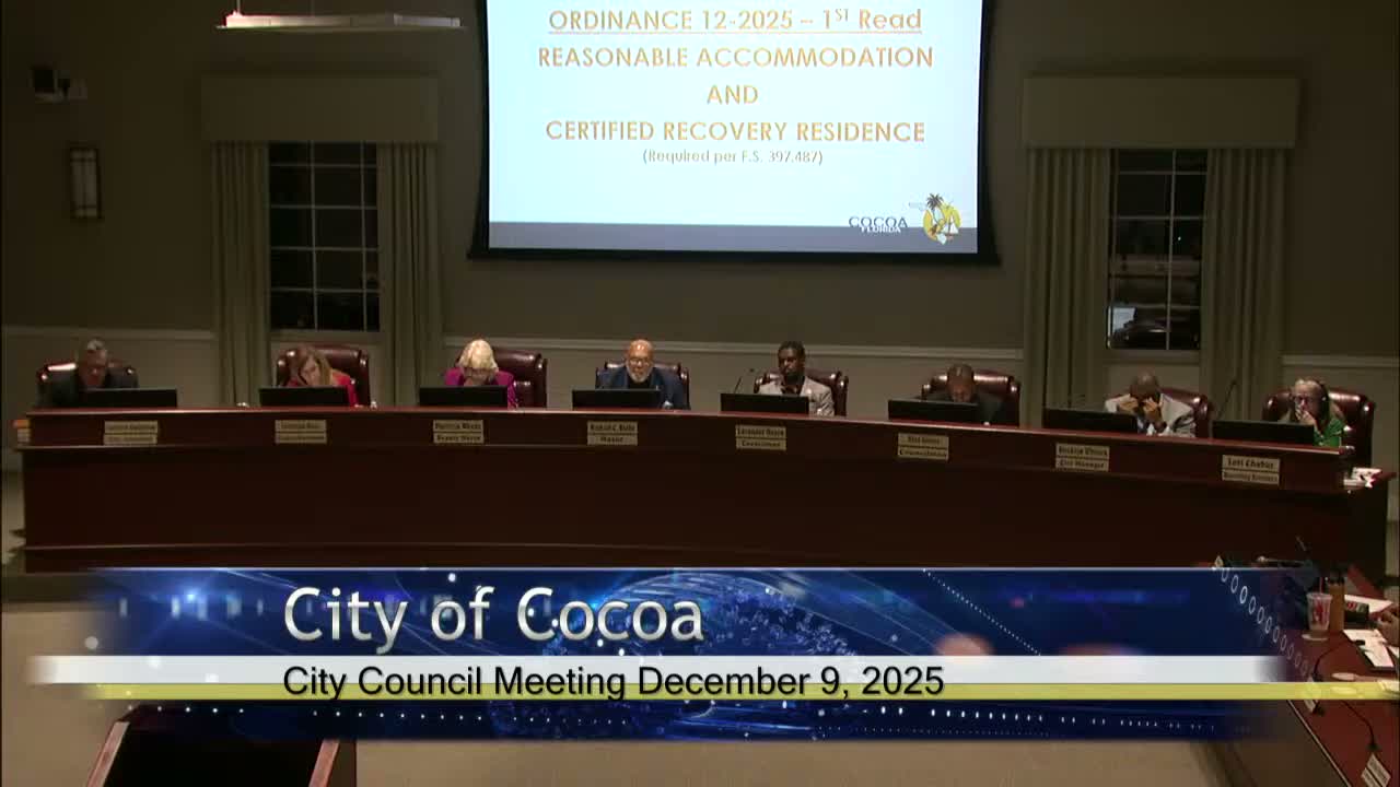 Cocoa adopts first reading of ordinance to process certified recovery residences, complying with state law
