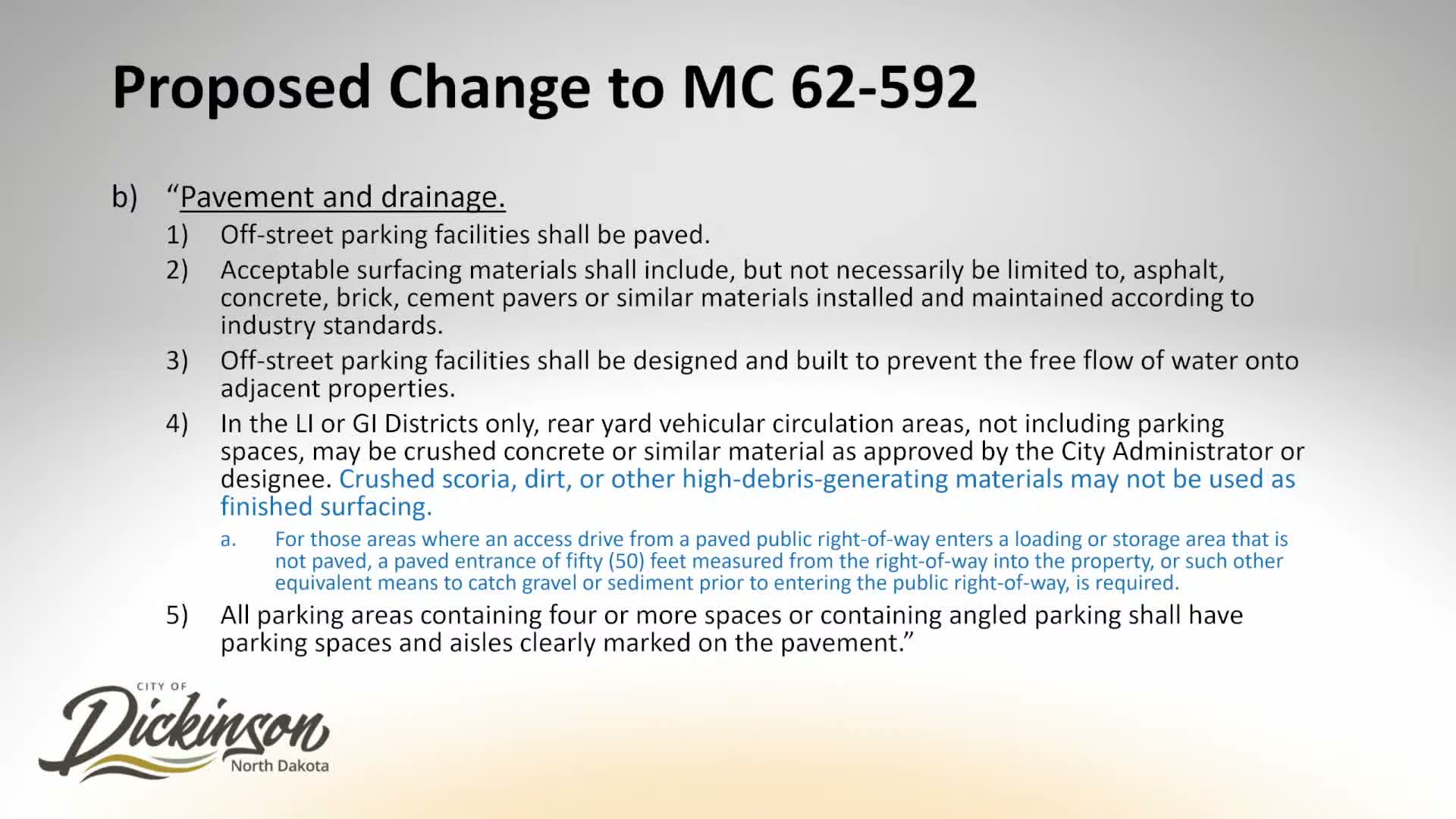 Dickinson staff previews zoning text changes on industrial parking, notice-by-petition and short-term rentals