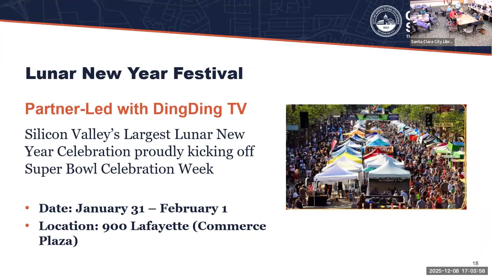 Santa Clara committee outlines 2026 event campaign, aerial-art alternative and Lunar New Year plans