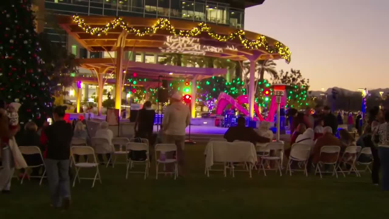 Goodyear lights holiday tree as 'Holidays on the Square' opens with free activities and synthetic rink