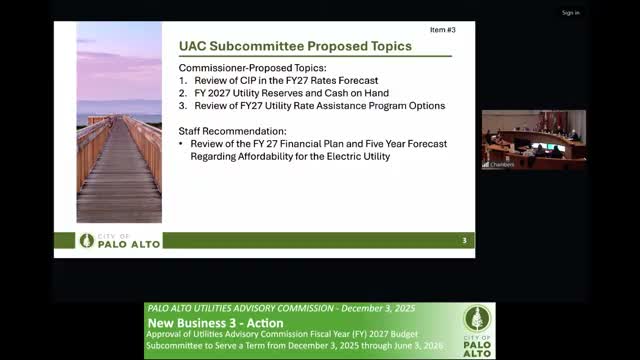 UAC forms FY27 budget subcommittee to review electric and water affordability forecasts